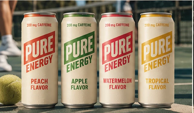 Pure Energy cans in Peach, Apple, Watermelon and Tropical